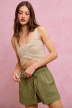 SO ME Paper Bag Patch Pocket Drawstring Twill Shorts