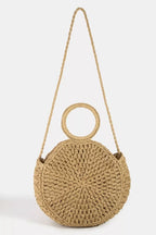 Fame Circle Handle Circle Straw Braided Hand Bag