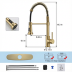 Kitchen Faucet with Pull Down Sprayer Industrial 1 Handle 1 Hole Or 3 Hole Faucet for Farmhouse Camper Laundry Utility Rv Wet Bar Sinks, Stainless Steel, Brushed Gold
