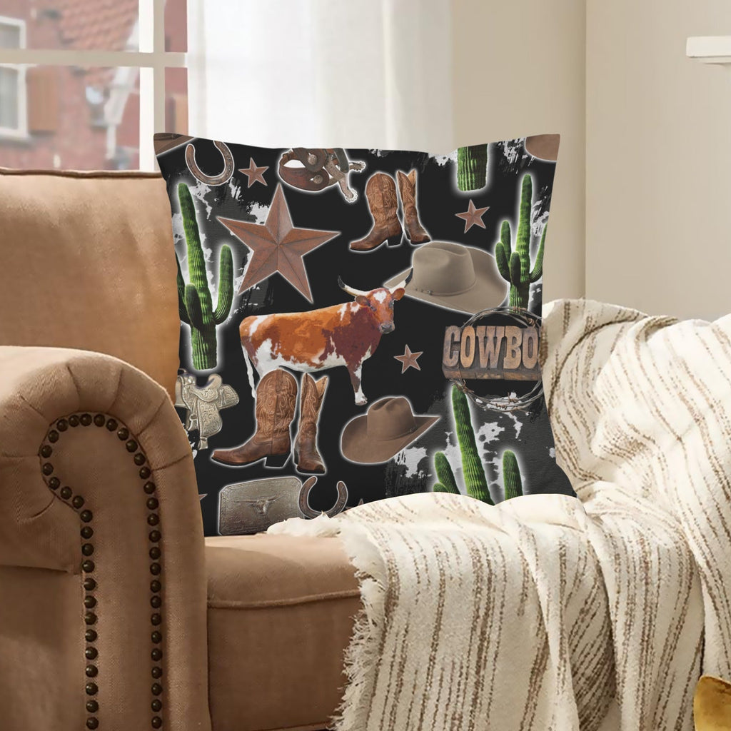 Baha Ranch Cowboy Collage Velvety Soft Throw Pillow Case Made in America Baha Ranch Western Wear
