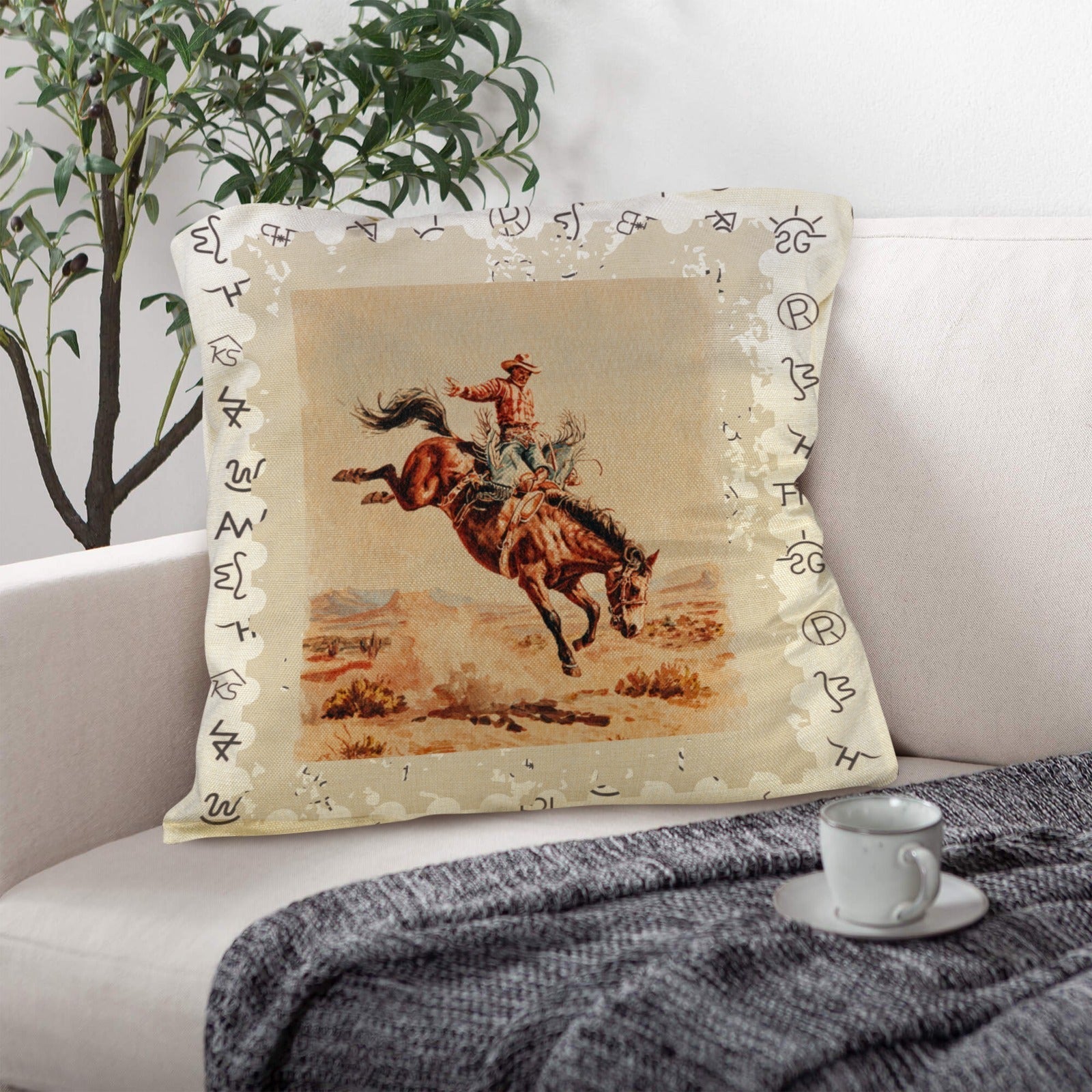 Baha Ranch Vintage Rodeo Stamp Throw Pillow Made in America Baha Ranch Western Wear