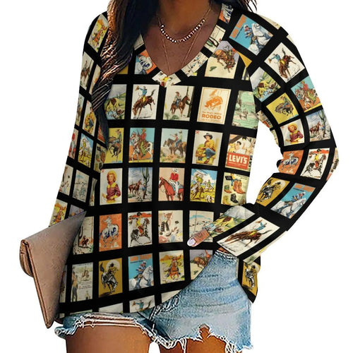 Baha Ranch Cowboy Collage Western Print Long Sleeve Top Baha Ranch Western Wear