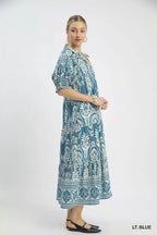 Umgee Two tone Border Print Midi Dress