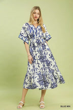 Umgee Mix Floral Border Midi Dress with Pockets