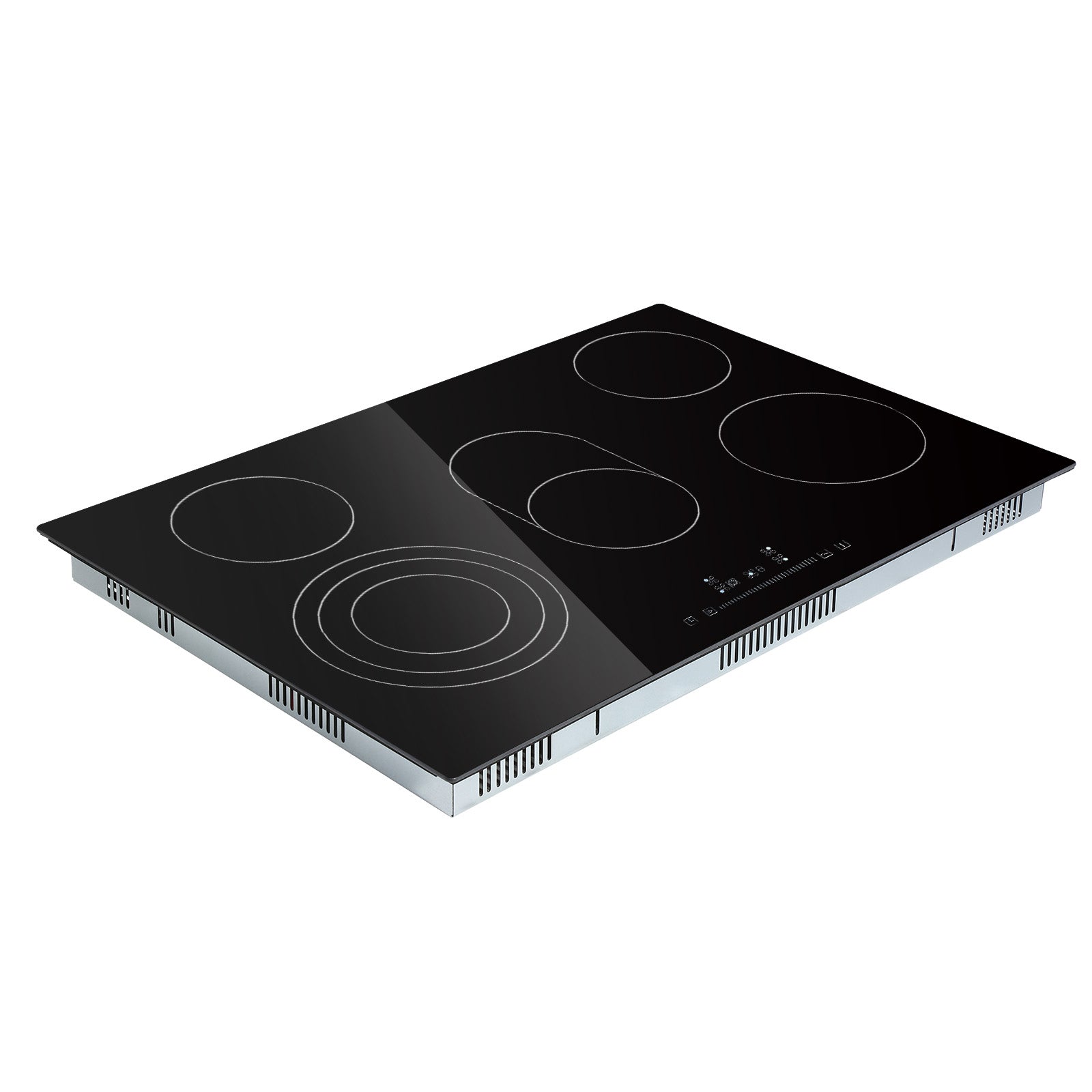 Built in Electric Stove Top, 30.3 x 20.5 inch 5 Burners, 240V Glass Radiant Cooktop with Sensor Touch Control, Timer & Child Lock Included, 9 Power Levels for Simmer Steam Slow Cook Fry