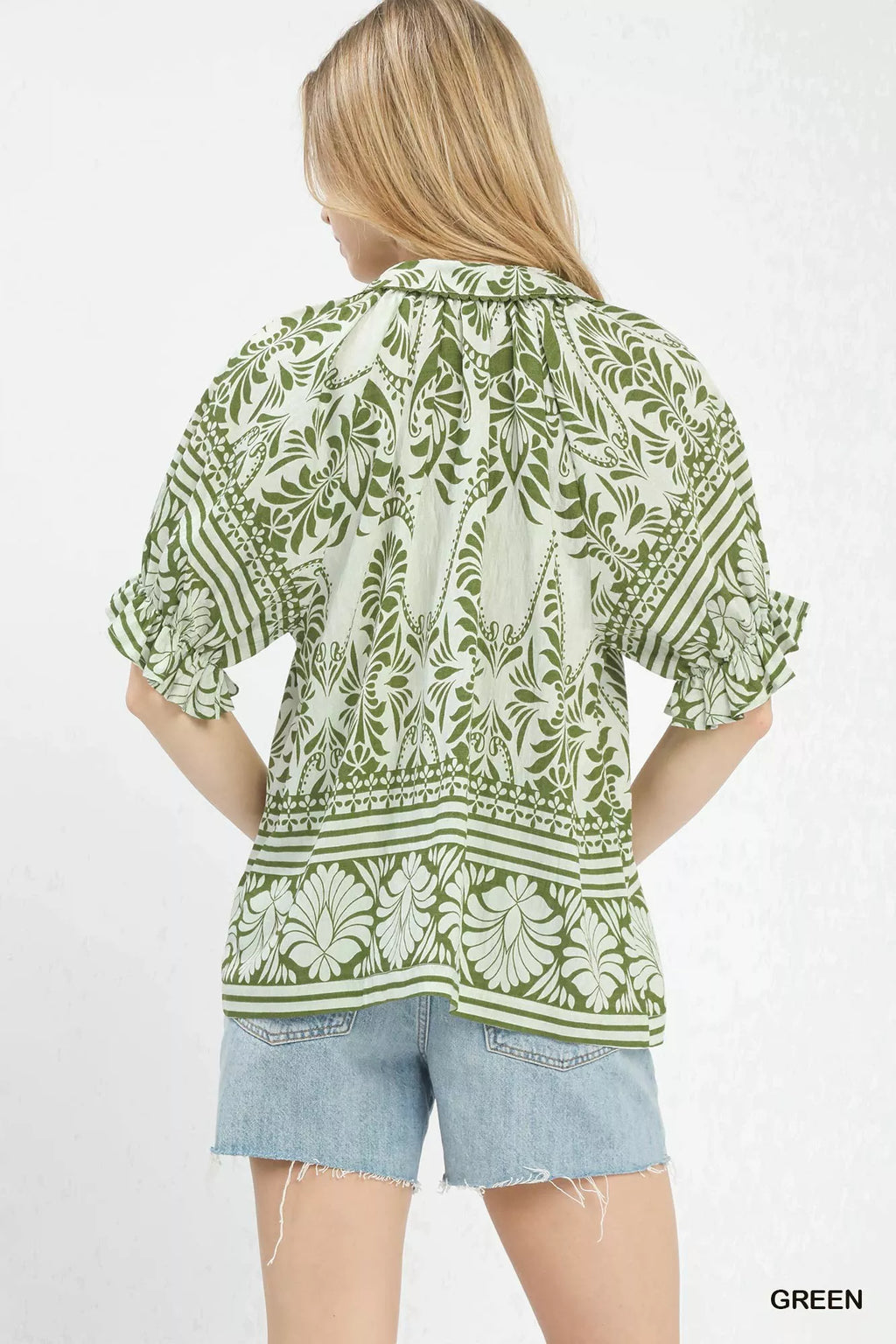 Umgee Two Tone Boarder Print Top