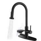 3-in-1 High-Arc Kitchen Faucet with Press-Type Glass Rinser, Pull-Down Sprayer, Matte Black Finish, Stainless Steel & ABS Construction, for Modern Sink