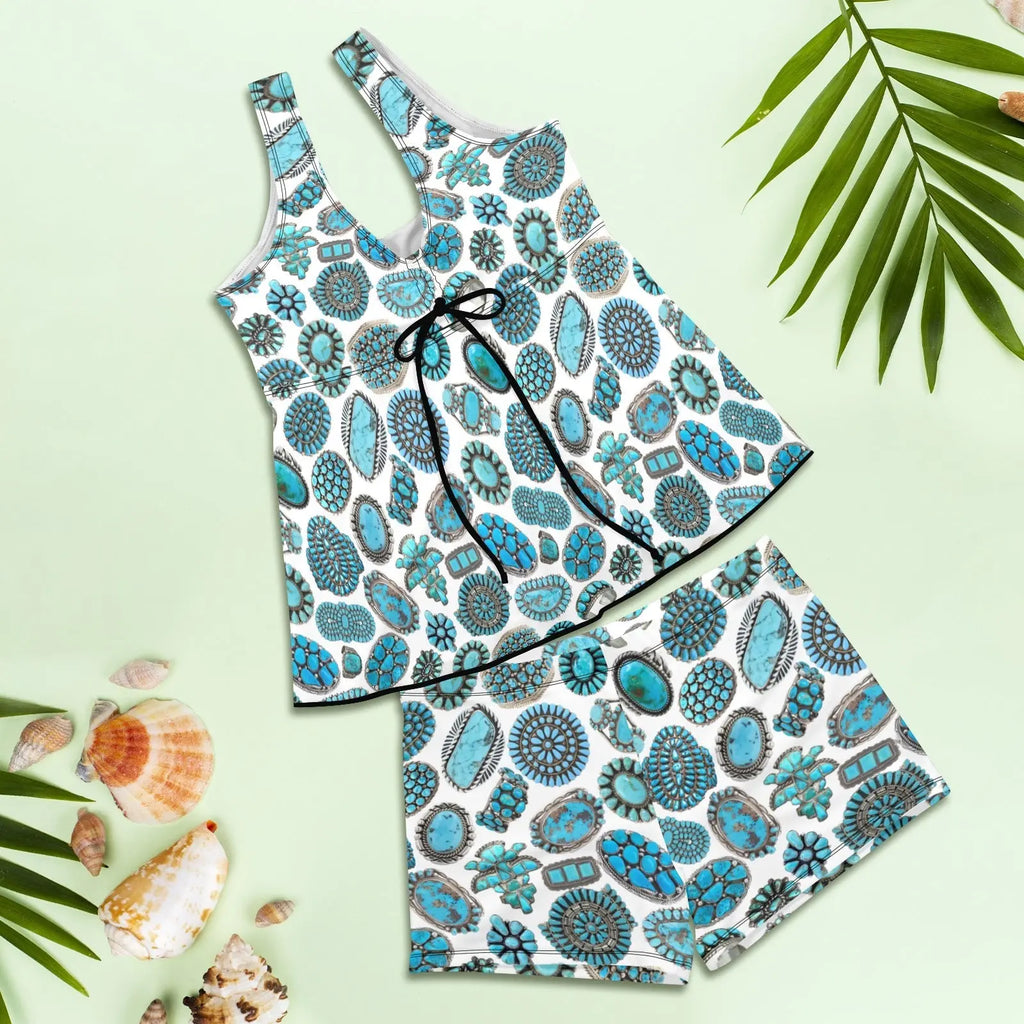 Baha Ranch Turquoise Crazy Tankini Boy Shorts Swim Set Baha Ranch Western Wear
