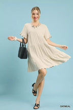 Umgee Linen Tiered Babydoll Dress with Ruffle Sleeves
