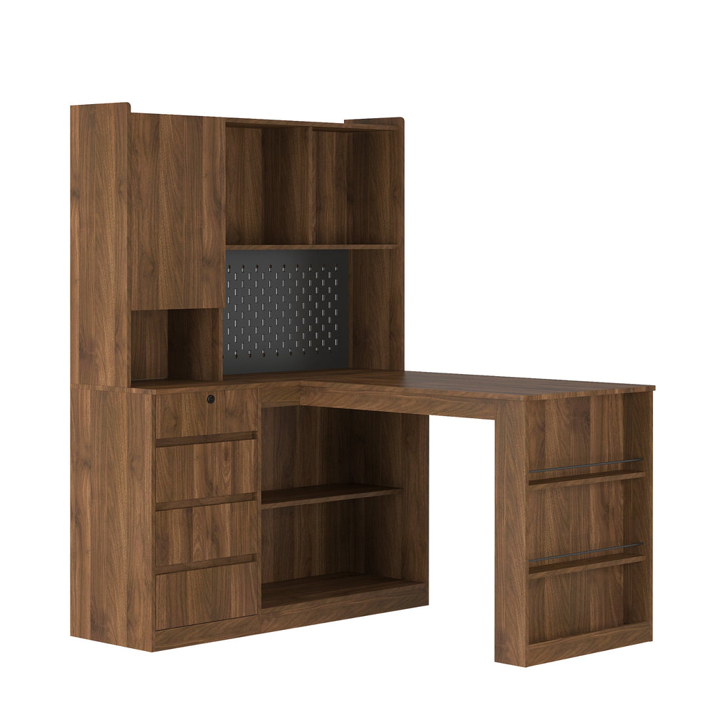 L Shaped Desk,Computer Desk with Drawers,Bookshelf,with LED Light,Modern Corner Desk,Home Office Desk,L-Shaped Study Table Writing Desk,Corner Gaming Computer Desk with Storage
