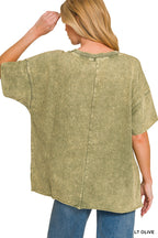 Zenana French Terry Washed Drop Shoulder Raw Edge Top