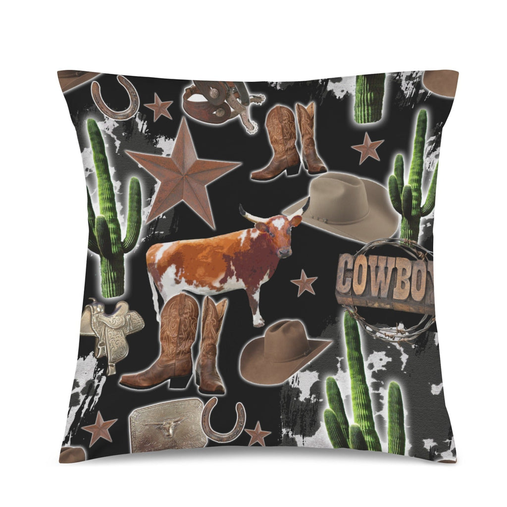 Baha Ranch Cowboy Collage Velvety Soft Throw Pillow Case Made in America Baha Ranch Western Wear