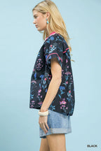 Umgee Botanical Floral Button Front Top