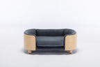Scandinavian style Elevated Dog Bed Pet Sofa With Solid Wood legs and Bent Wood Back, Velvet Cushion,Mid Size,Dark Grey