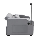 Modern Velvet Loveseat Futon Sofa Couch with Pullout Bed, Adjustable Backrest, Toss Pillows, Light Gray