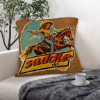 Saddle Up Vintage Cowgirl Throw Pillow Case 18x18inch Made in America Baha Ranch Western Wear