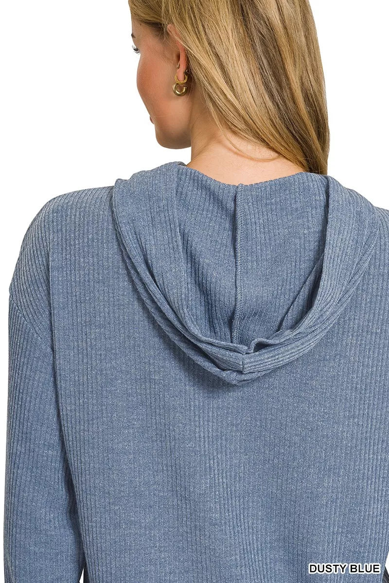 Zenana Ribbed Long Sleeve Hoodie