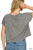 Zenana Soft Melange V-neck Drop Shoulder Cropped Top