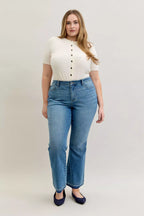 Judy Blue Full Size Mid Rise Slim Bootcut Tummy Control Release Hem Jeans Plus Size