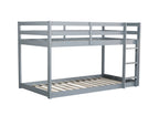 Solid Wooden , Solid Rubber Wooden Twin over Twin Floor Bunk Bed with Ladder ,Upper and Bottom Bed Platforms crafted with Strengthened Slats ,Grey
