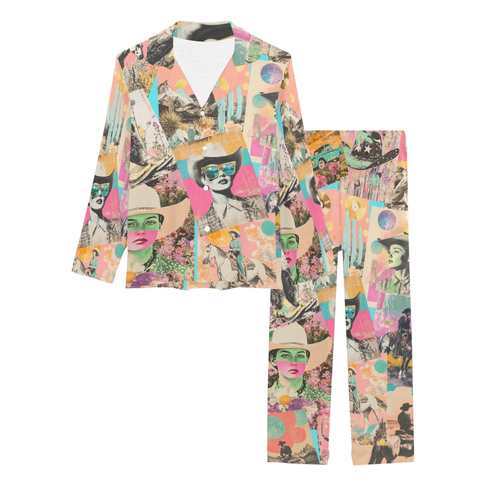 Baha Ranch Retro Pop Western Collage Pajama Set Baha Ranch Western Wear