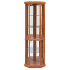 Corner Lighted Curio Cabinet Corner Glass Cabinet Lighted Curio Cabinet Corner Display Case for Living Room, Curio Cabinet, Antique collection, Wine,Bar Glass Storage Light Included,Dark oak