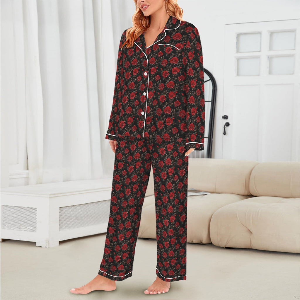 Baha Ranch Colores De Mexico Red Roses Satin Pajama Set Baha Ranch Western Wear