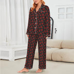 Baha Ranch Colores De Mexico Red Roses Satin Pajama Set Baha Ranch Western Wear