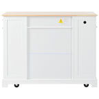 K&K Fluted Kitchen Island with Trash Can Storage Cabinet, Power Outlet, Internal Storage Rack, Rolling Kitchen Islands on 5 Wheels with 3 Drawer, 3 Open Side Racks for 10 Gallon Garbage Bin, White