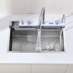 Pull-out Facuet Single Bowl Sink Kitchen Vegetable Sink 304 Whale Waterfall Sink Stainless Steel Dish Sink Vegetable Sink Household Vegetable Washing Basin, Dark Gray