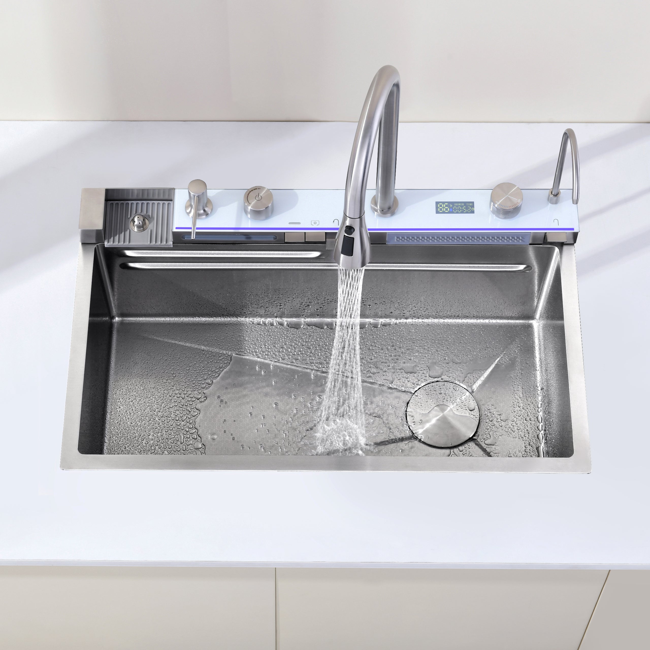 Pull-out Facuet Single Bowl Sink Kitchen Vegetable Sink 304 Whale Waterfall Sink Stainless Steel Dish Sink Vegetable Sink Household Vegetable Washing Basin, Dark Gray