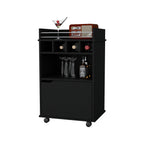FM FURNITURE Crozier Bart Cart, with 1 shelf, 1 door and four built-in wine rack,black