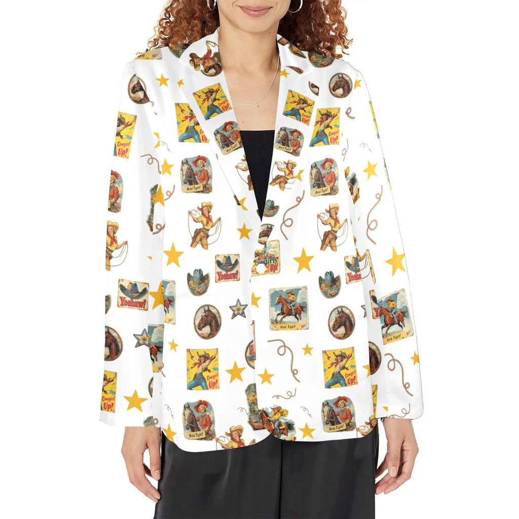 Baha Ranch Vintage Cowgirl Collage Women's Western Blazer in White Baha Ranch Western Wear