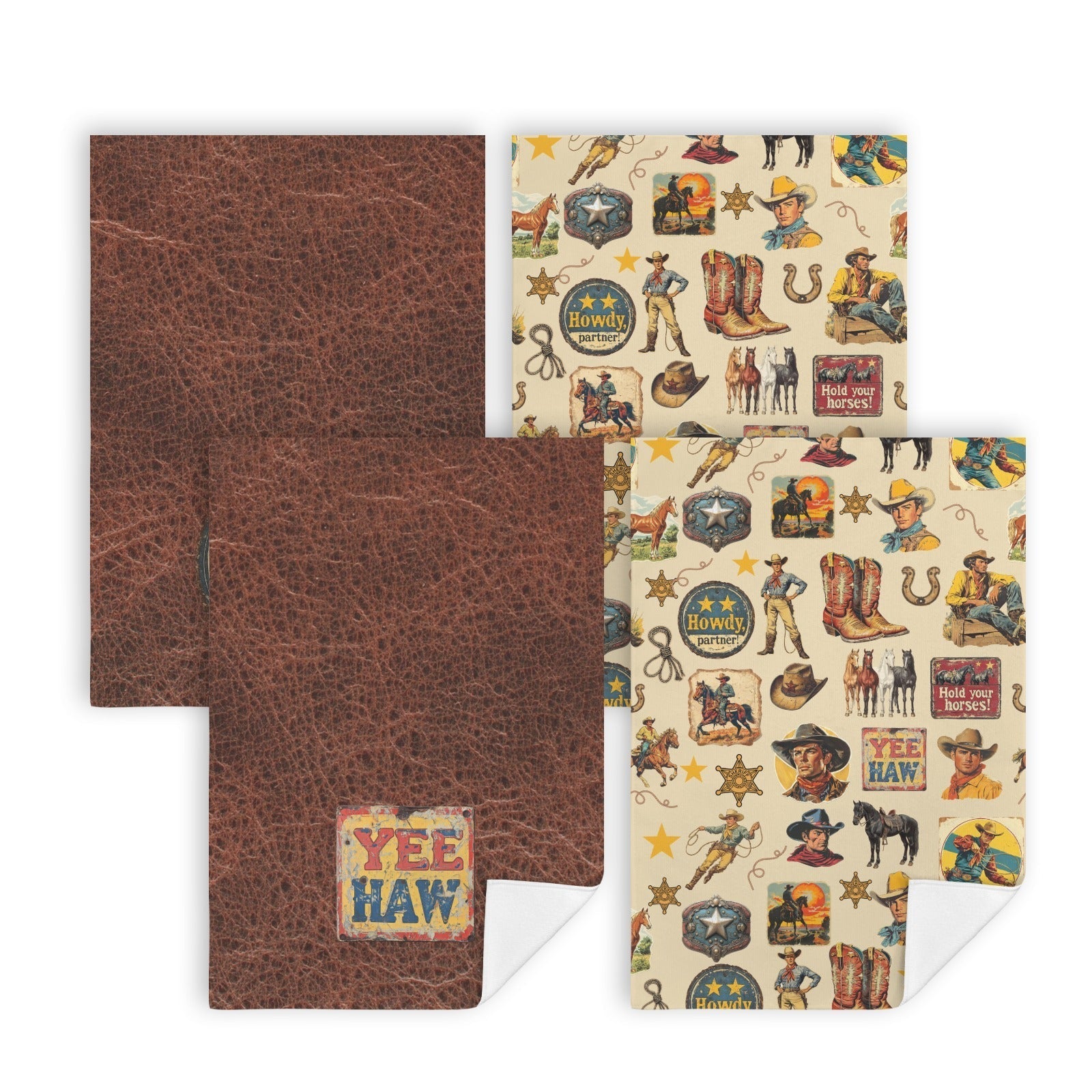 Vintage Cowboy Set of 4 Kitchen Dish Towels Made in America Baha Ranch Western Wear