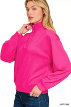 Zenana Scuba Half Zip Pullover Sweatshirt
