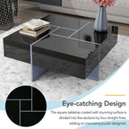 ON-TREND Unique Design Coffee Table with 4 Hidden Storage Compartments, Square Cocktail Table with Extendable Sliding Tabletop, UV High-gloss Design Center Table for Living Room, 31.5'x 31.5'