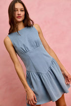 SO ME Fit And Flare Sleeveless Denim Mini Dress