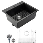 25 inch Granite Kitchen Sink Top Mount Single Bowl Drop-In Basin for RV Bar