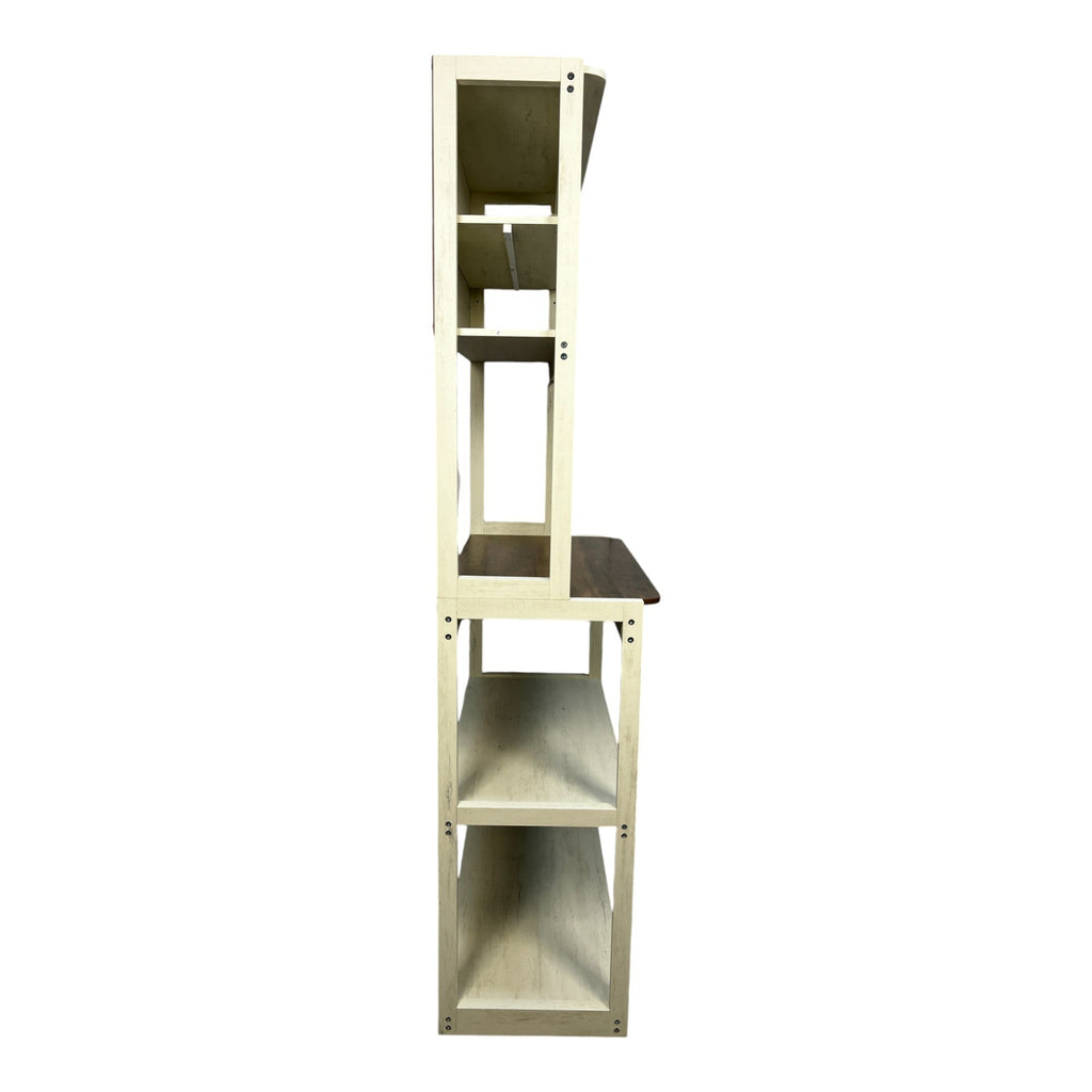 31.50' White and Rustic Brown color 5-Tier Bakers Rack for Kitchen with Storage, Coffee Bar, Kitchen Shelves, Microwave Stand
