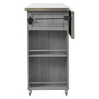 Outdoor Kitchen Island Fir Wood Kitchen Island with Stainless Steel Top, Ample Storage, Towel and Spice Racks, Bottle Opener, Grey