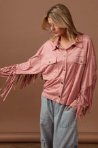 BiBi Suede Fringe Long Sleeve Jacket