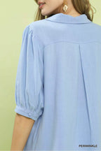Umgee Mixed Media V-Neck Print Blouse