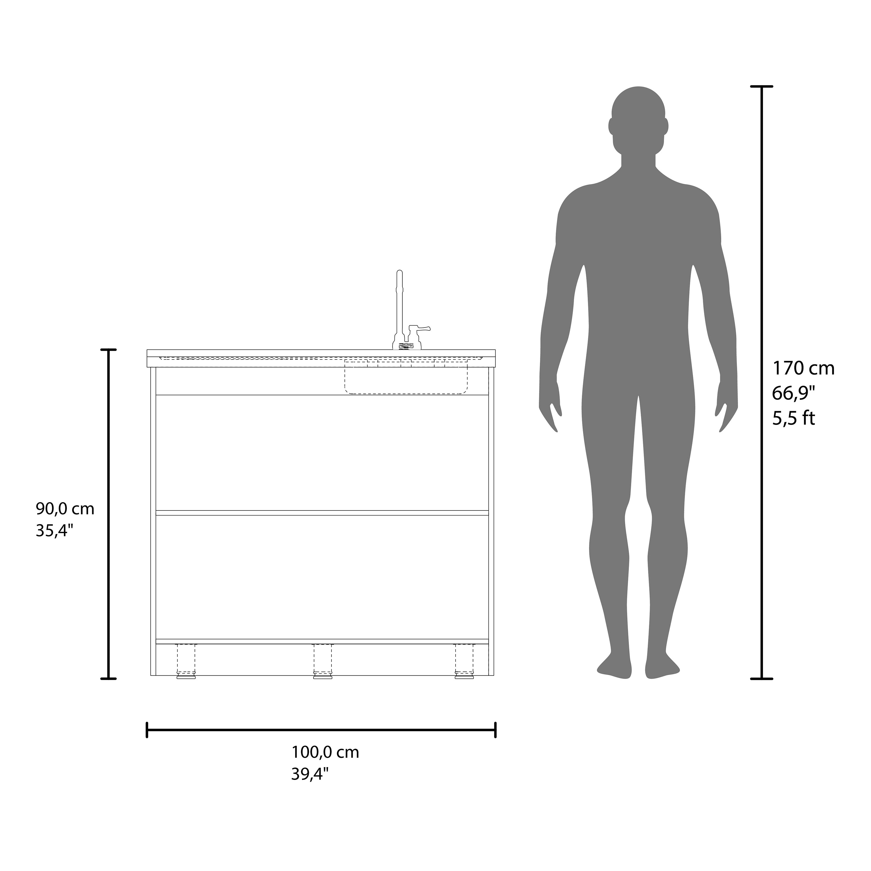 Salento Freestanding Sink, Double Door Cabinet, Two Shelves, White / Ligth Grey