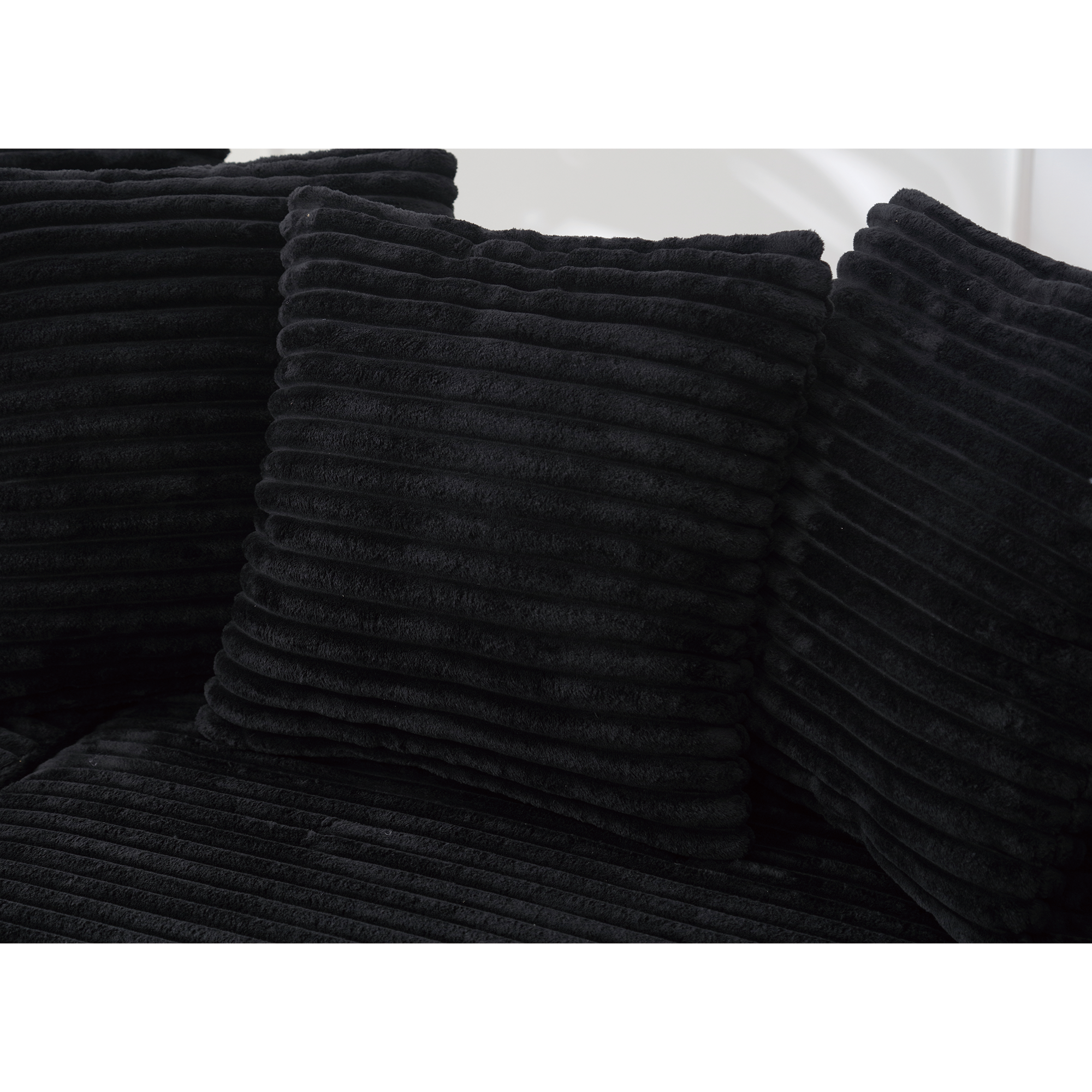 Oversized Two-Piece  Couches,  L Shaped Sofa, Corduroy, Right Chaise Daybed,with Armrests,Eight Throw Pillows,Corner Sofa,Easy To Assemble,  Black