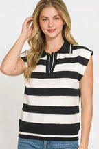 Zenana Viscose Striped Collared Sweater Vest