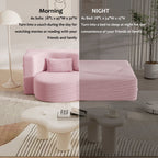Modern Floor Sofa with 2 Pillows,Convertible Teddy Fabric Foam Filled Sleeper Sofa Bed,15 ' Full Size Folding Mattress for Living Room,Guest Bed,Playroom,No Assembly Required,Pink