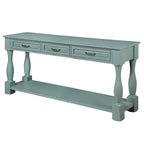 63inch Long Wood Console Table with 3 Drawers and 1 Bottom Shelf for Entryway Hallway Easy Assembly Extra-thick Sofa Table ( Retro Blue)