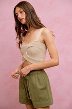 SO ME Paper Bag Patch Pocket Drawstring Twill Shorts