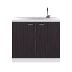 Salento Freestanding Sink, Double Door Cabinet, Two Shelves, White / Black Wengue