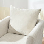 Modern Chenille Accent Chair, Upholstered Armchair for Living Room, Mid Century Fabric Lounge Chair w/Pillow, Comfortable Reading Chair with Wood Legs for Living Room, Bedroom, Reception Room (Beige)